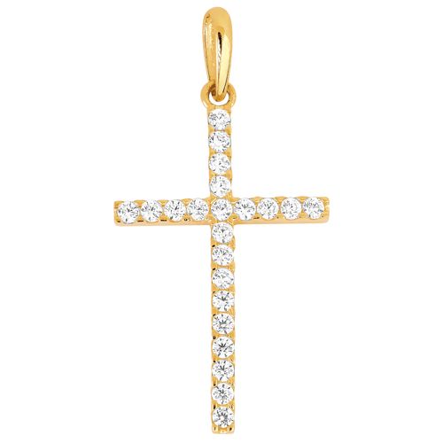 Lykka Crosses kultainen ristiriipus zirkonioilla 21 x 12 mm
