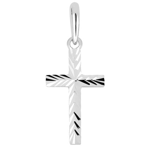 Lykka Crosses valkokultainen ristiriipus timanttihiottu / rippiristi 16 x 8 mm