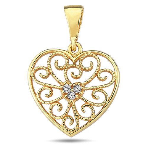Lykka Hearts kultainen sydänriipus filigraani zirkonioilla