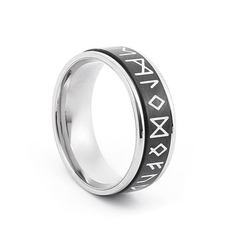 Lykka Viking musta-hopeanvärinen Runes terässormus