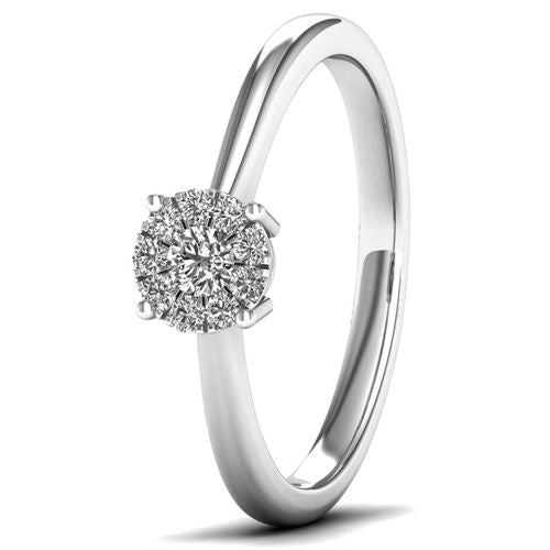 Lykka Elegance valkokultainen timanttisormus halo 0,12 ct