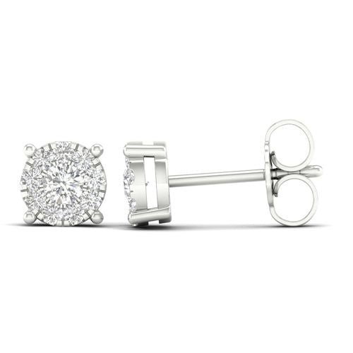 Lykka Elegance valkokultaiset timanttikorvakorut halo 5,3 x 2,8 mm