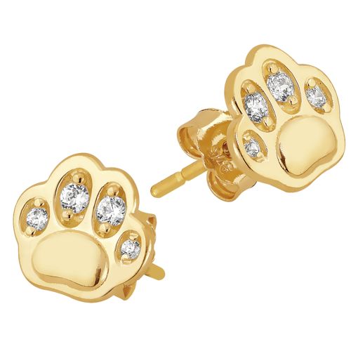 Lykka Symbols kultakorvakorut zirkonioilla tassu 6,6 x 7,7 mm