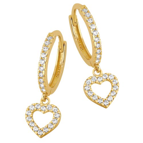 Lykka Hearts sydämenmuotoiset kultakorvakorut zirkonioilla 12 mm