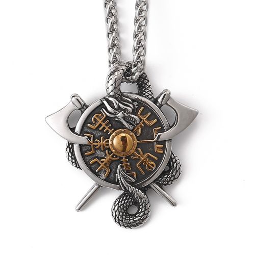 Lykka Viking Jörmungandr Vegvisir gold teräskaulakoru 60 cm