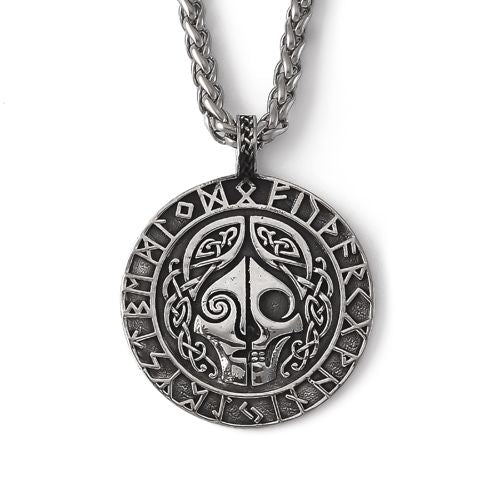 Lykka Viking skull and runes silver teräskaulakoru 60 cm